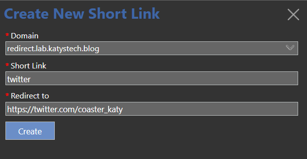 Screenshot of 'Create New Short Link' page Screenshot of 'Create New Short Link' page